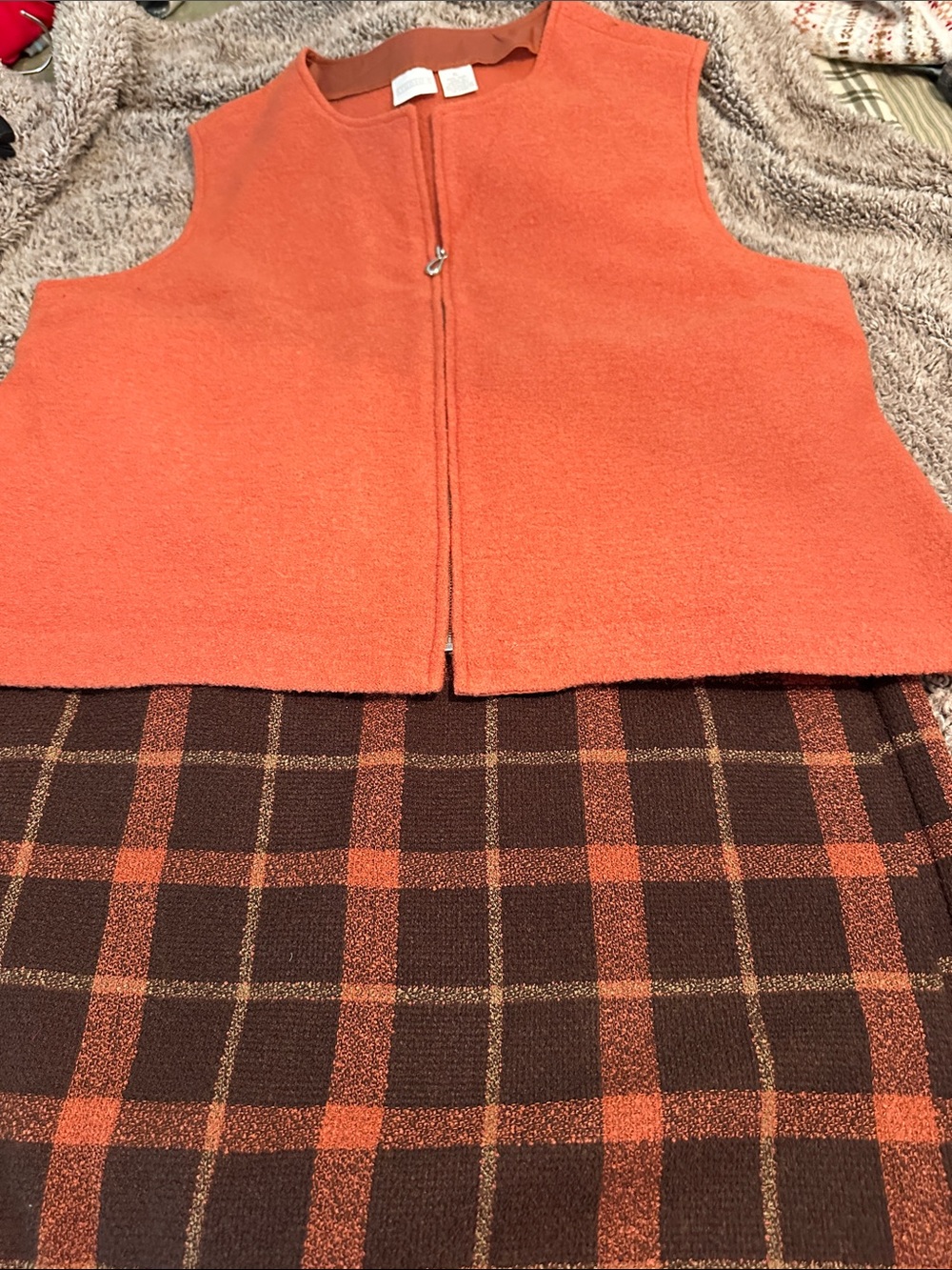 Studio C Brown and Orange Plaid Midi Skirt
